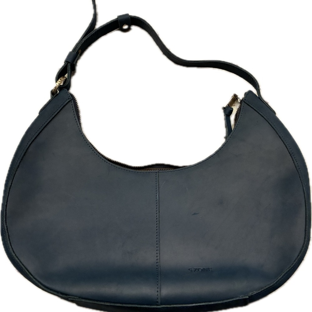 Smooth Blue Crescent Shoulder Bag with Subtle Logo